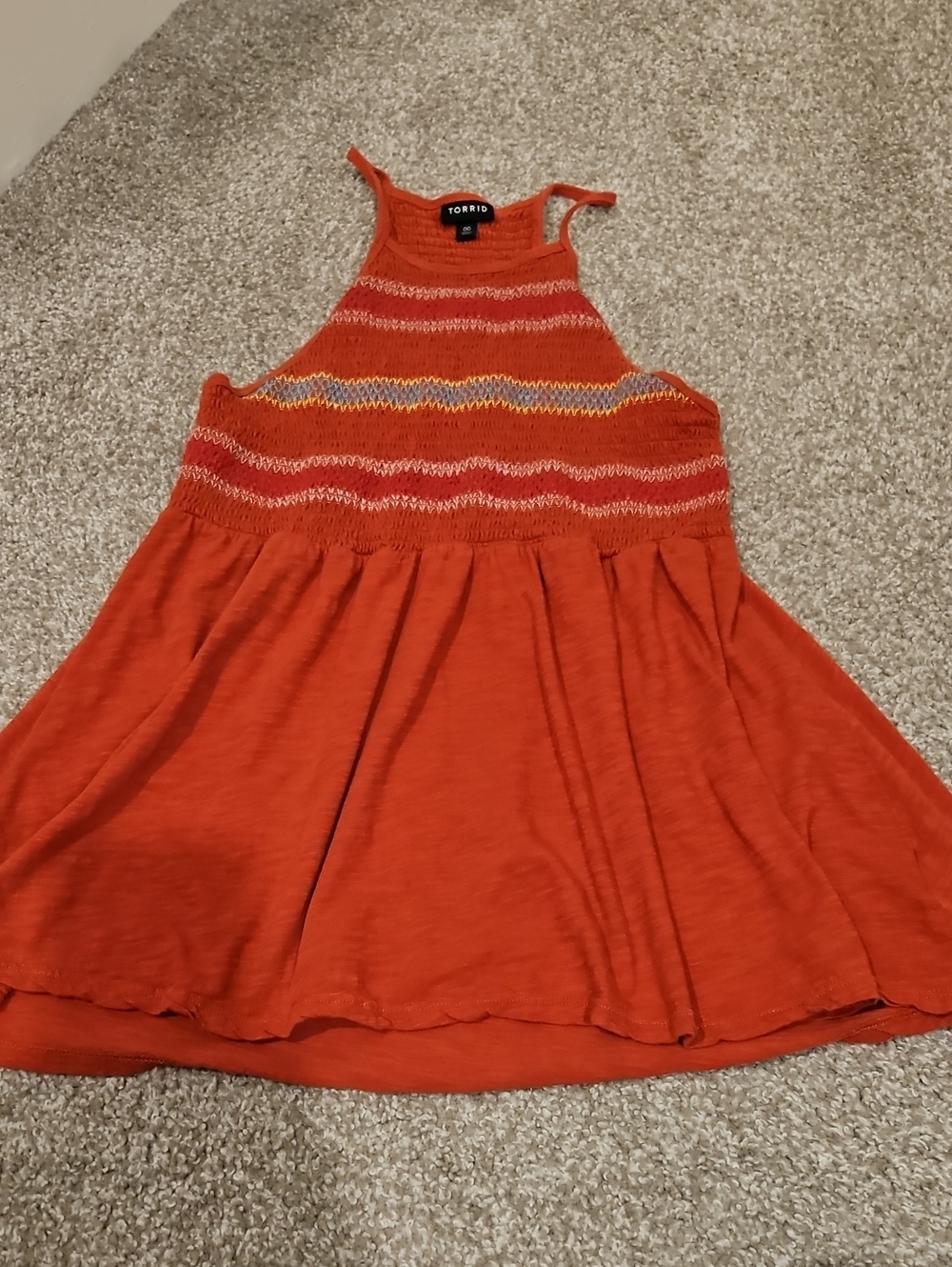 Torrid Orange High Neck Tank with Multicolor Stripe Detail